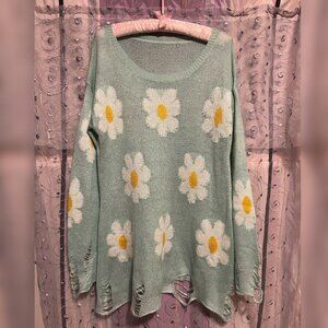 Shein Blue Daisy Sweater One Size